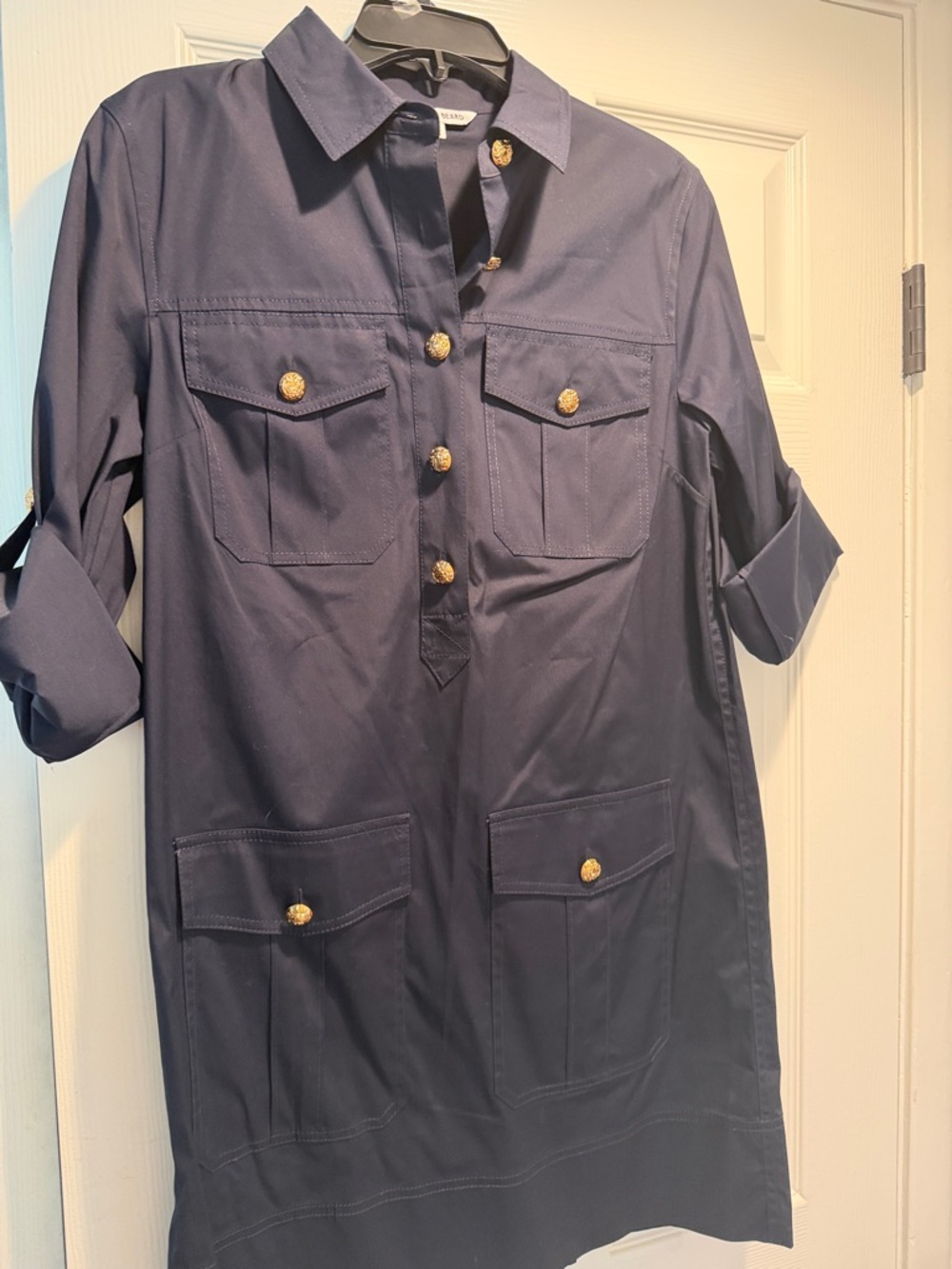 Veronica Beard Navy Shirt with Gold Buttons